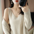 Full wool women's knitted cardigan two-piece set