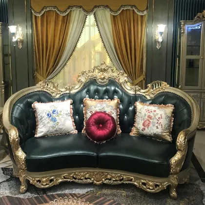 European Style wooden craving leather sofa chesterfield sofa