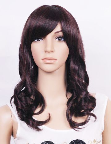 Women Medium Long Dark Brown Wavy Full Wig hair WA200