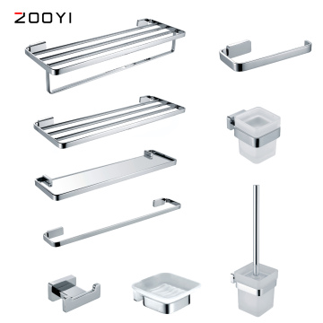 Square Chrome Brass Glass Bath Bathroom Accessory Set by Sanitary Ware Manufacturer