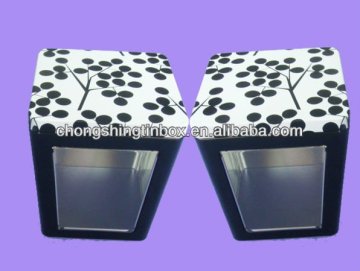 Ladder shaped tin packaging box with PET window
