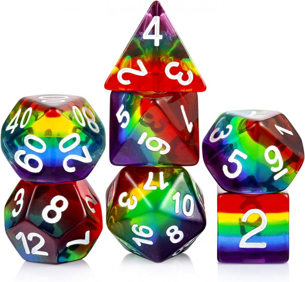 Transparent Rainbow 7pcs Dnd Dice Set