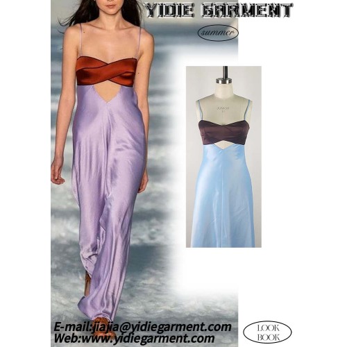 Robe maxi à deux tons sans dos corset en satin maxi