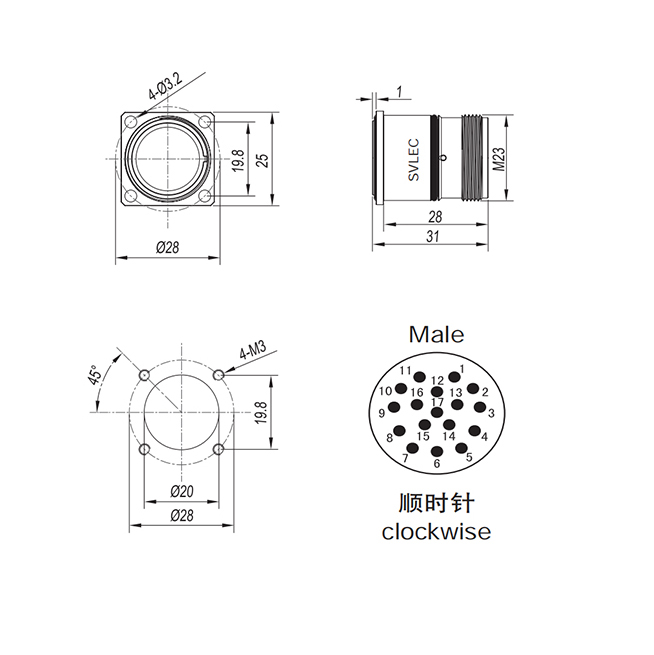 M23 male connector