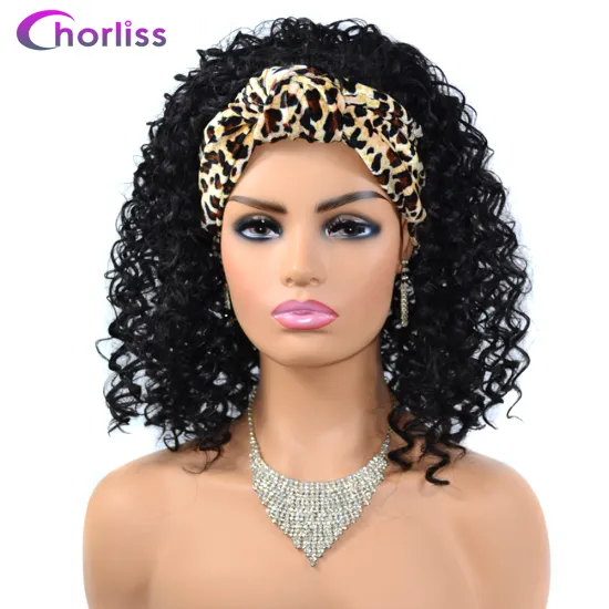 12" Black Headband Wig Water Wave Wholesale Cheap For Black Women  Deep Wave Afro Easy Attached Synthetic Hair Headband Wigs