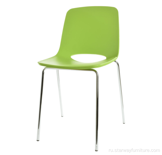 PP Пластиковая оболочка столовые стулья металлические хромированные ножки