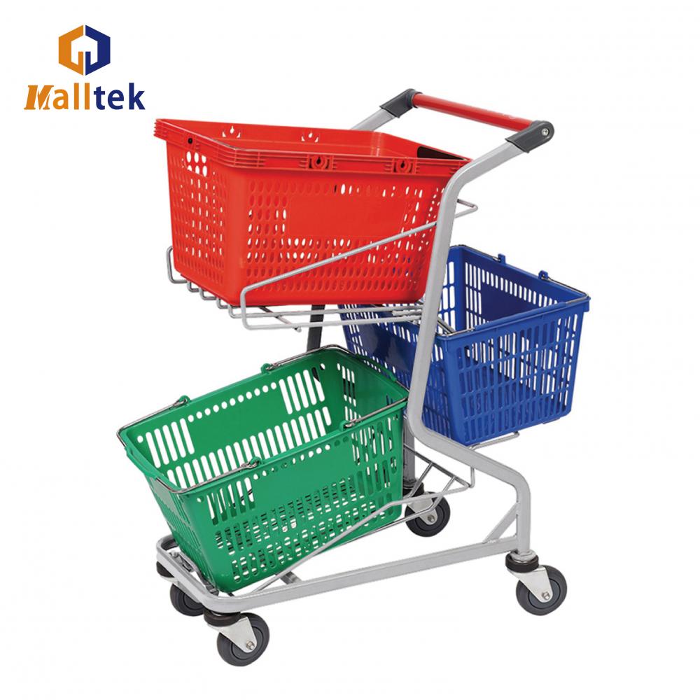 Zinc Plated Three Basket Retail Store Basket Trolley