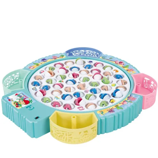 Magnetic Fishing Party Game: 45 Fishes & 8 Fishing Poles Toy Set with Rotating Board & Music for Kids