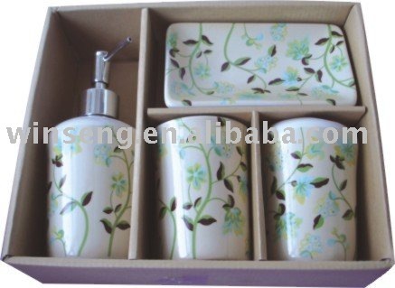 Hot Product 2014 Ceramic Floral Pattern Bathroom Accessory Set