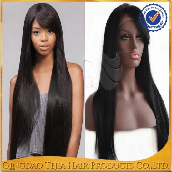 Long silky straight unprocessed natural color remy cheap virgin indian full lace wig