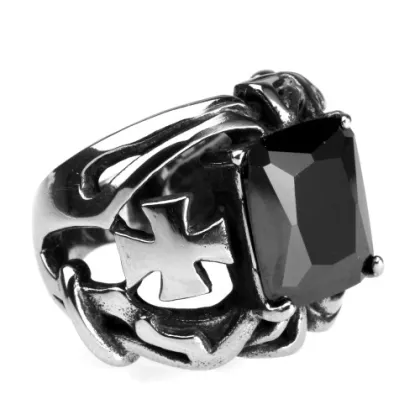 lucky stone Cross black gem ring
