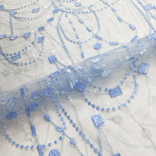 Blue and White Lace Embroidery Fabric