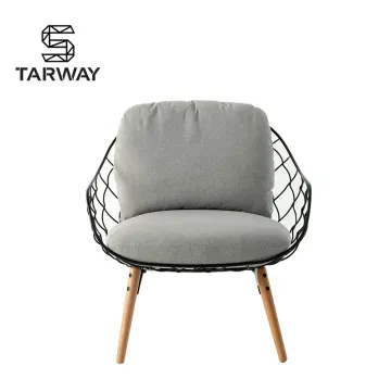 Restaurant Solid Wood Leg Metal Frame Dining Chair Garden Coffee Lounge Leisure Chair With Cushion