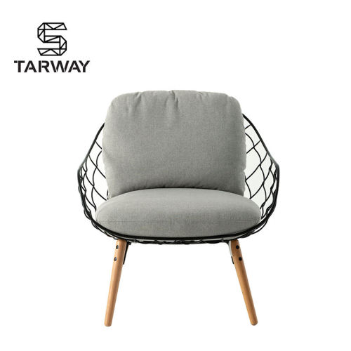 Restaurant Solid Wood Leg Metal Frame Dining Chair Garden Coffee Lounge Leisure Chair With Cushion