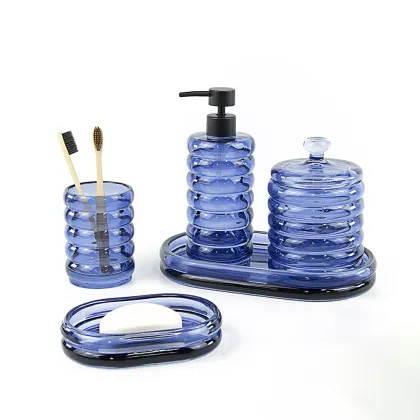Customized Royal Blue Bathing Set Glass Bottle