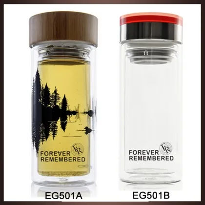 2016 tea infuser double wall clear voss water glass bottle wholesale with bamboo cap