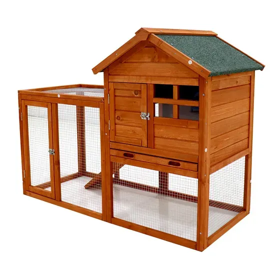 Natural Solid Wood Rabbit Hutch with Chicken Nesting Box