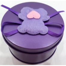 Purple Round Tin with Bear decoration