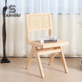 Wholesale Designers Elegant Furniture Rattan Seat Back Armless Wood Frame Dining Bamboo Rattan Chair Cane Wicker Back