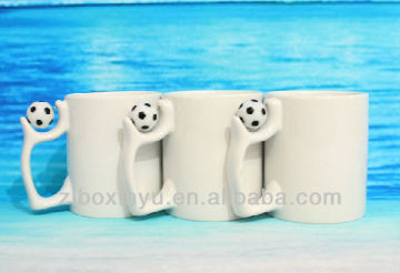 11OZ White Blank Sublimation mugs with Football insert handle FOR ZIBO XINYU PROMOTION