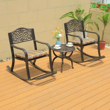 3 Piece Metal Outdoor Patio Set: Rocking Chairs and Coffee Table