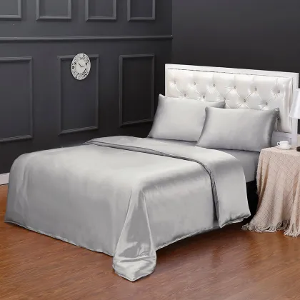 Customizable Light Grey 100% Mulberry Silk Bedding Set - Four Piece Silk Sheet Set