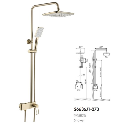 Gold Exposed Shower system with shower head