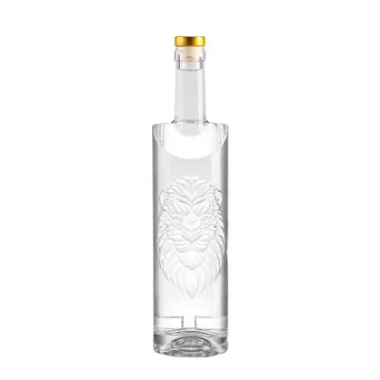 Lion Head Pattern 750ml Glass Bottle - Empty Wine/Vodka Bottle