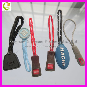 New design customized logo pvc zipper puller with nylon cord