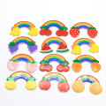 100 Pcs / Lot Kawaii Rainbow Resin Cabochons Lucu Manis Pelangi Dengan Dekorasi Buah Taksi Untuk Busur Rambut Pusat DIY