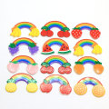 100 Pcs / Lot Cabochons en résine arc-en-ciel Kawaii mignon arc-en-ciel doux avec cabines de décor de fruits pour centre d&#39;arc de cheveux bricolage