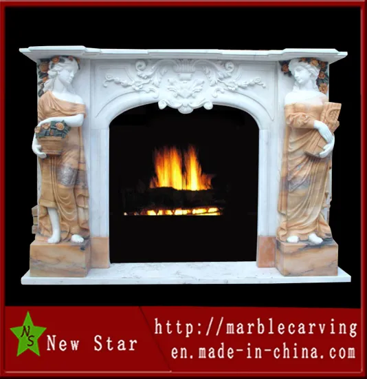 Indoor White Marble Fireplace, Stone Fireplace Mantel (NS-1216)