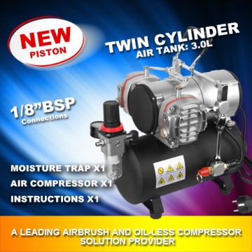 Double Cylinder 1/6 Hp Airbrush Compressor with Tank AS-28A