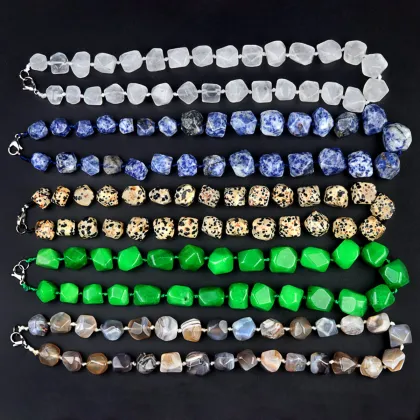 Mixed Stone Irregular Faceted Tumbled Stone Beads Knotted Stone Necklacer