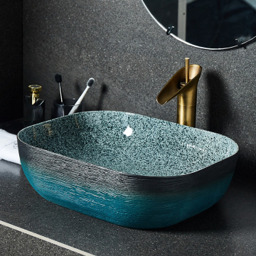 LJ24-022-027 High Temperature Porcelain Bathroom Vessel Sink - Fashion Blue