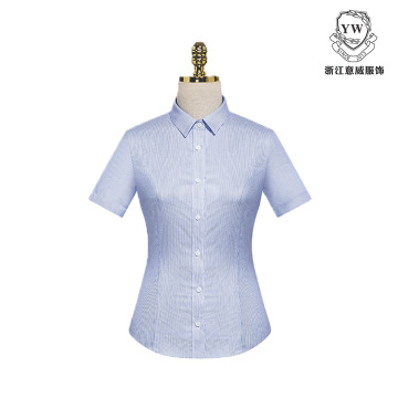 MTV-263 Blue Stripe Women's Short Sleeve Blouse