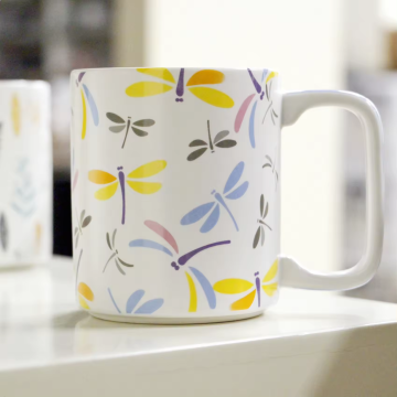 Modern Matte Smooth Color Custom Pattern 12oz Ceramic Coffee Mug with Square Handle