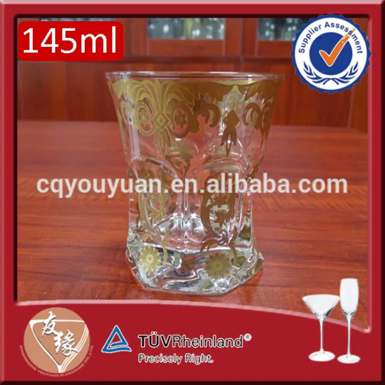Food grade material 145ml gold decaled novelty whisky glass tumbler drinking