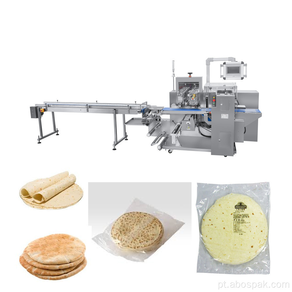 Máquina automática de embalagem de alimentos com fluxo de tortilla multifuncional