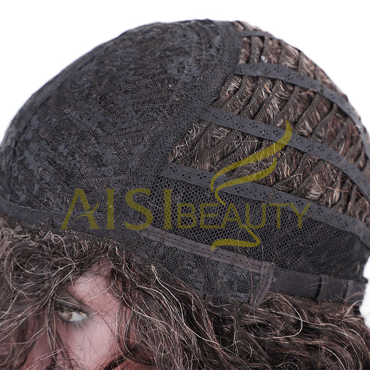 Aisi Beauty Human Hair Short Bob Custom Women  Brazilian Human Hair Afro Curly Wave Mixed Brown Gray Wig