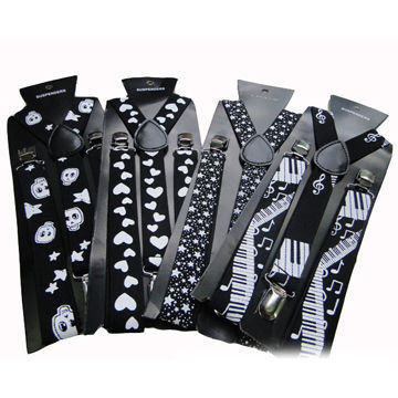 Suspenders, Various Designs and Colors are Available, Made of Elastic with Brass Buckle
