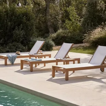 Teakwood Adjustable Outdoor Lounge Chair - All Weather Sun Lounger for Patio and Pool Side
