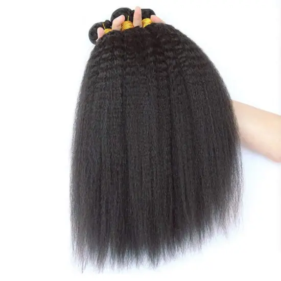 Unprocessed 10A Raw Brazilian Virgin Hair Bundles - Kinky Straight Yaki Weave Natural Black