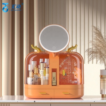 2024 Stylish Multifunctional Deer-themed Cosmetic Organizer with LED Lights, Perfect for Skincare Products - Transparent Plastic Drawer Makeup Storage Box