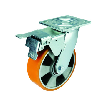 Heavy Duty Total Brake Casters PU op aluminium