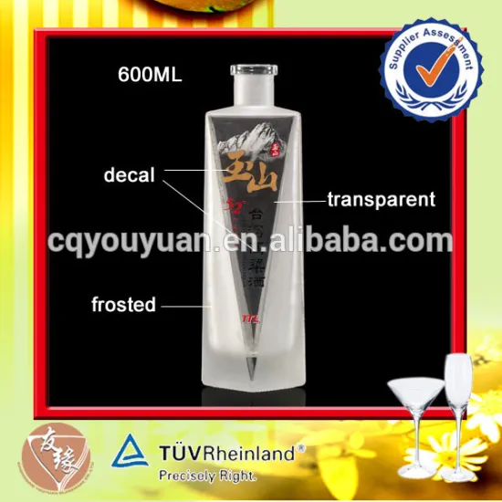 600ml triangle shape glass vodka bottle prices