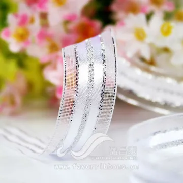 5/8" White Metallic Organza Ribbon