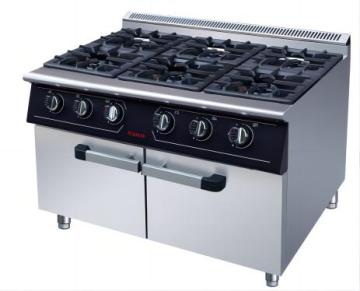 Commercial Free Standing 6 Burner Gas Cooker with Cast Iron Cooktops and Cabinet