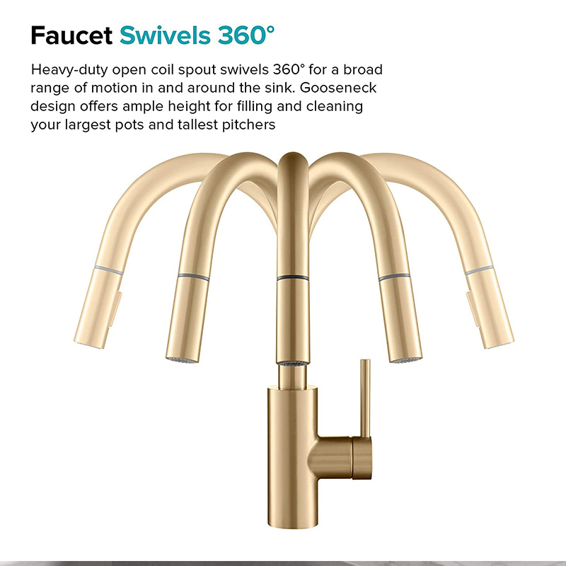 One Hole Brushed Nickel Gold Kitchen Faucet Replacing