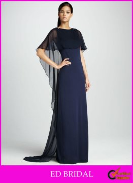 A-Line/Princess Bateau Neckline Floor Length Cape Evening Dress Formal
